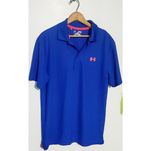 Under Armour Mens Heat Gear Blue Polo Coral accents Size Medium Athleisure - Picture 1 of 4